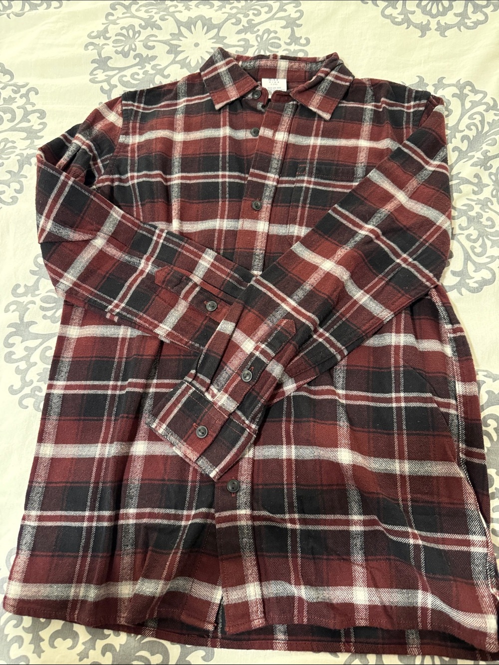 GAP Boys’ Burgundy and Black Plaid Button-Down Shirt